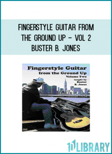 In 1988, Brad "Buster" B. Jones entered Guitar Player Magazine's International Guitar Competition with his own composition, "Back Porch Boogie," and a rendition of "Lime-house Blues." He entered on a whim, at the last minute, using a $1.50 K-Mart cassette tape and a boom box. There were almost 900 entries, and he won on the first ballot. In 1990, he won the National Fingerpicking Championship at Winfield, Kansas. In the last years he has performed with Chet Atkins, Tommy Jones, Marcel Dadi, Thom Bresh, and John Knowles. He is a regular at the annual conventions in Nashville and France of the Chet Atkins Appreciation Society. In this second volume of Fingerstyle Guitar From The Ground Up, Buster B. Jones continues to show you all the tricks of his trade so that you ll be able to fingerpick in the style of Merle Travis and Chet Atkins. Buster s clear and down to earth explanations will have you fingerpicking in no time. You ll find phrase by phrase instruction for all the exercises and songs. Split-screen techniques are featured so that you can study and clearly see what each hand is playing. You ll learn: More right hand patterns; Right hand rolls; More chord movements and Fretboard logic. A detailed tab/music instructional booklet is included.