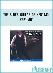Keb' Mo's lesson is aimed at players who want to get comfortable with the basics of traditional country blues and then go on to more contemporary blues-based tunes. Working in the key of E, Keb' shows how turnarounds and harmonized scale passages can be the basis for developing fluid phrases in a Robert Johnson style blues tune. He teaches his original tunes Perpetual Blues Machine and Angelina, both in A and employing a rhythmic alternating bass style. Keb' Mo includes some jazz-oriented chords (F7b5, G13 and E11) that add spice and interest to the songs.